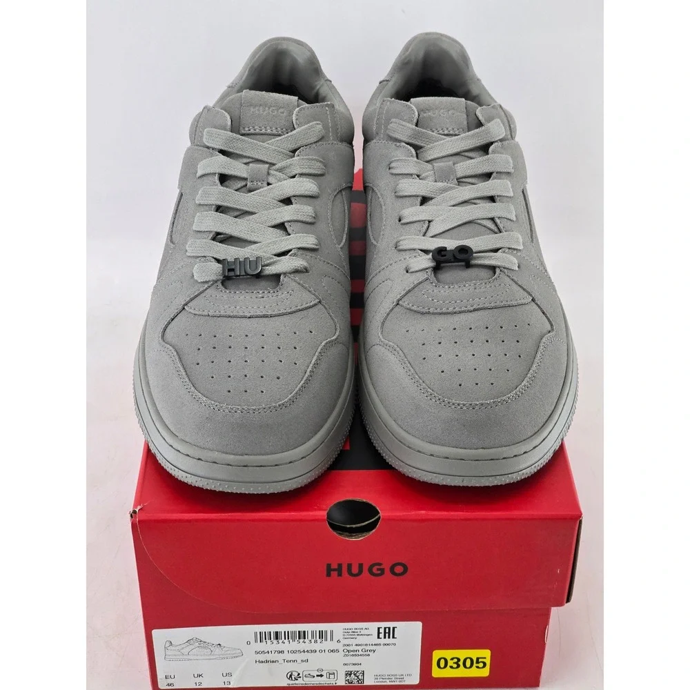 HUGO Hadrian Tenn Suede Sneakers Mens Sz 12-12.5 EU 46 Open Grey Low Top - New